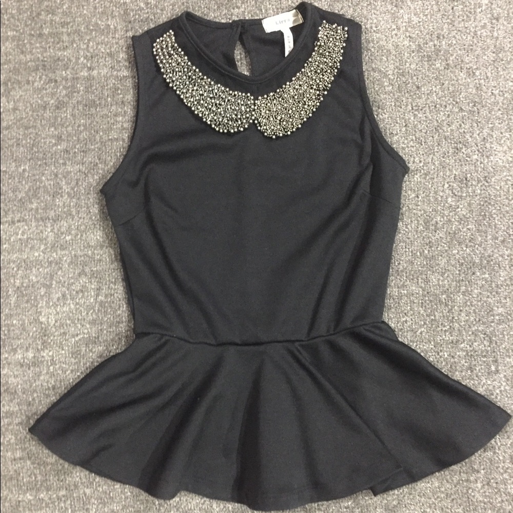 Black peplum with beaded collar